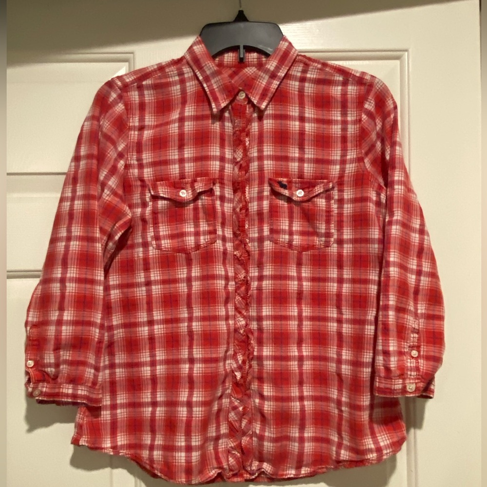💥Abercrombie & Fitch plaid 3/4 sleeve button down shirt large